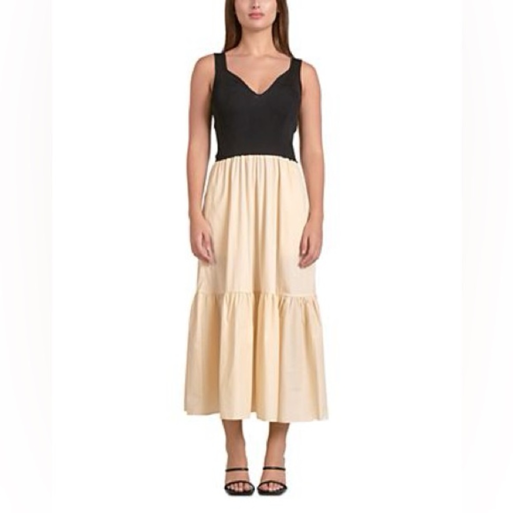 Elan Mixed Media Tank Maxi Dress NWT Beige Black Size Medium